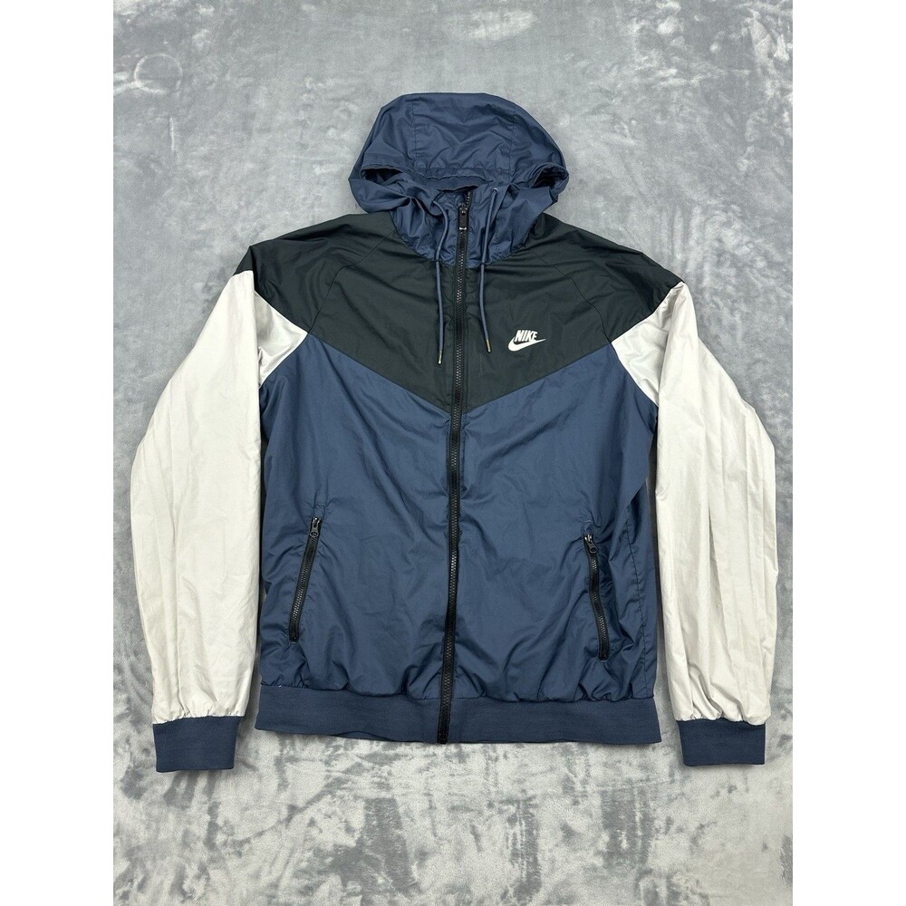 Nike Windrunner Jacket Mens M Black Blue Colorblock Full Zip Hooded Windbreaker